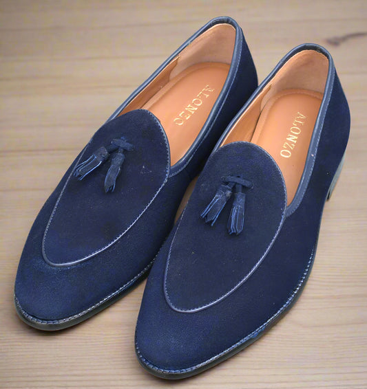 Adam Handmade Blue Swede Loafers shoes