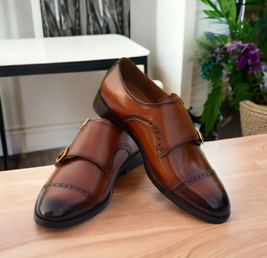 Adam Double Monk Strap Leather Shoes