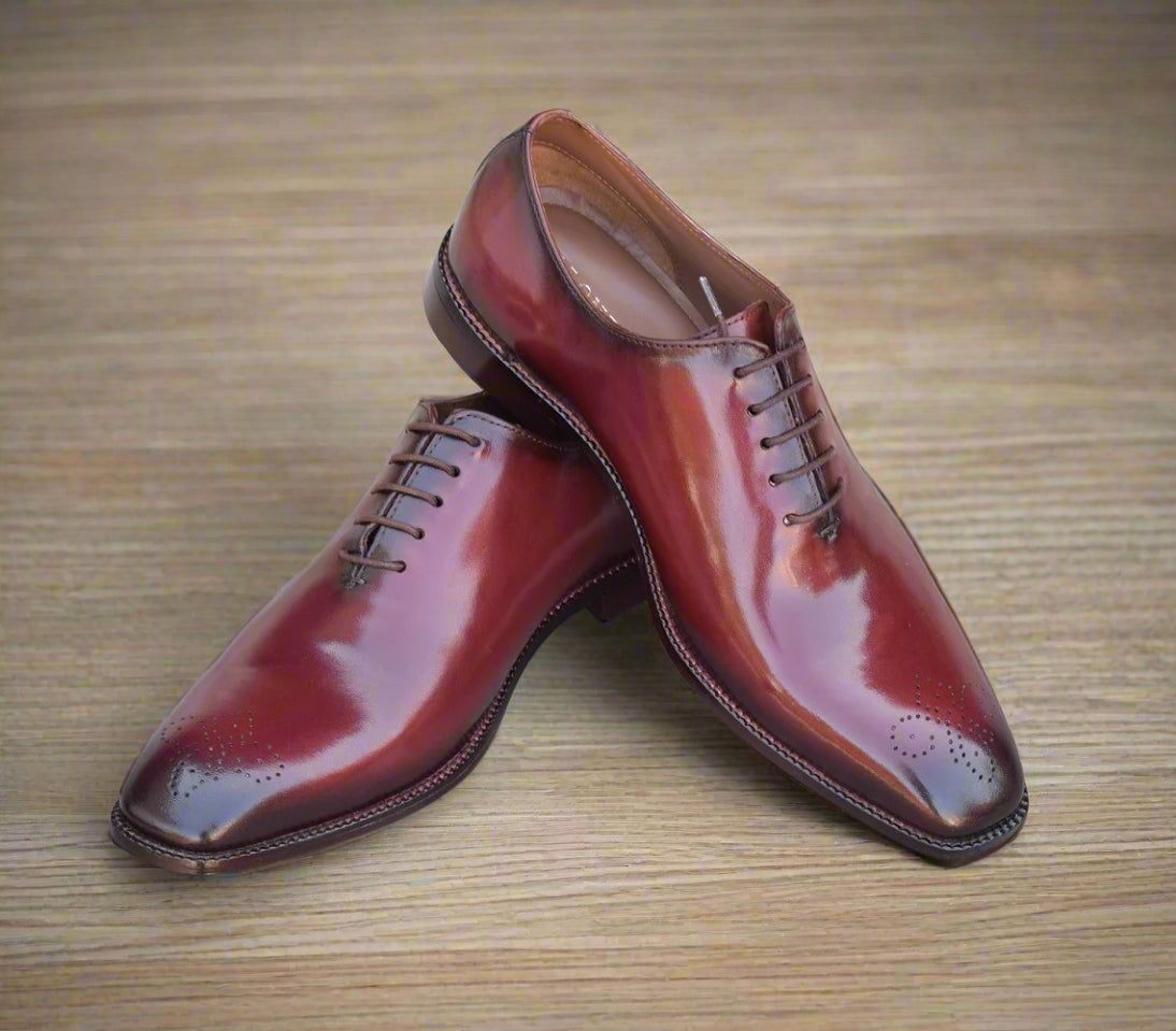 Hand Patina Wine Handmade Leather Sole Shoes