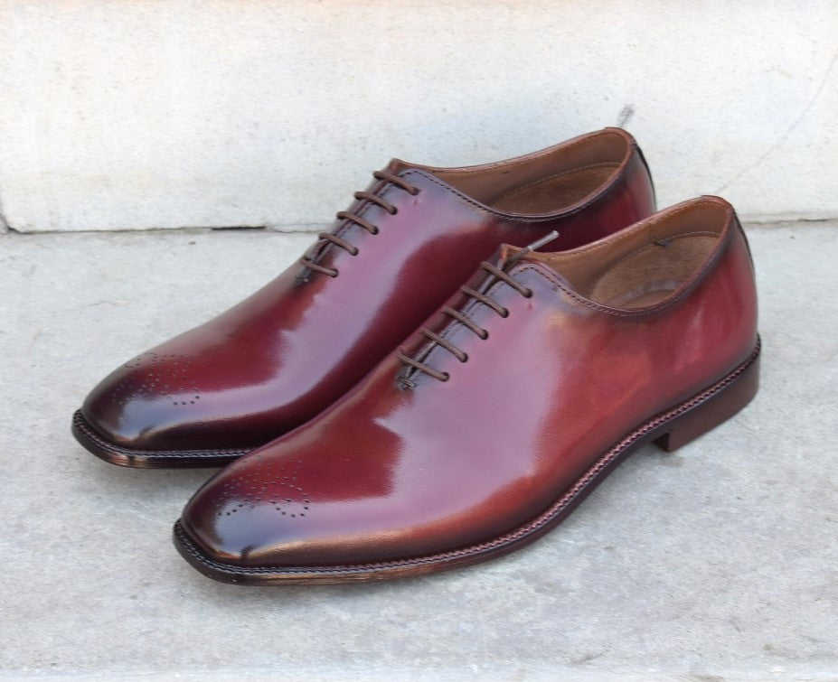 Hand Patina Wine Handmade Leather Sole Shoes