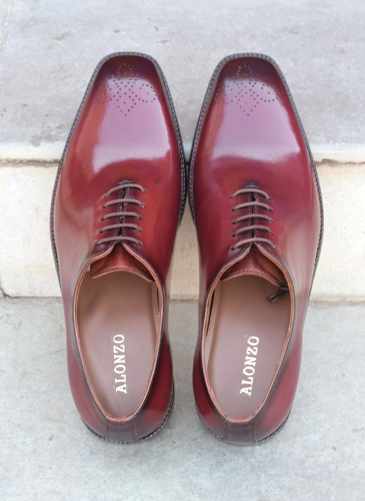 Hand Patina Wine Handmade Leather Sole Shoes