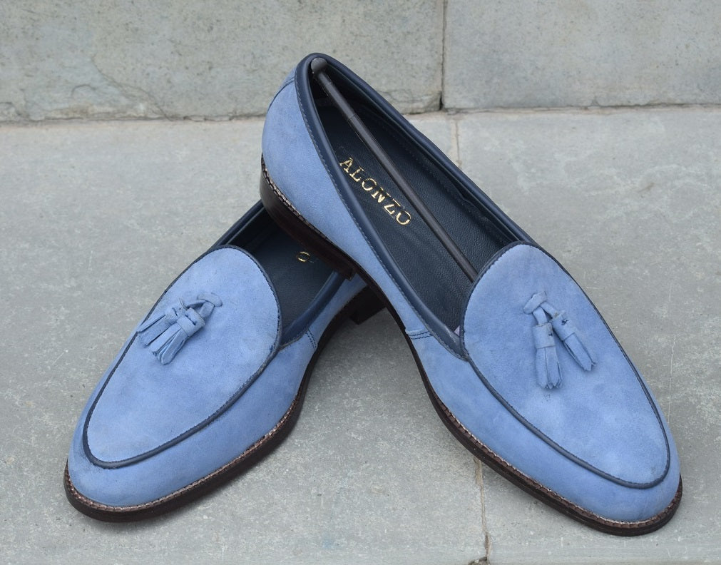 Adam Handmade Blue Suede Loafers shoes