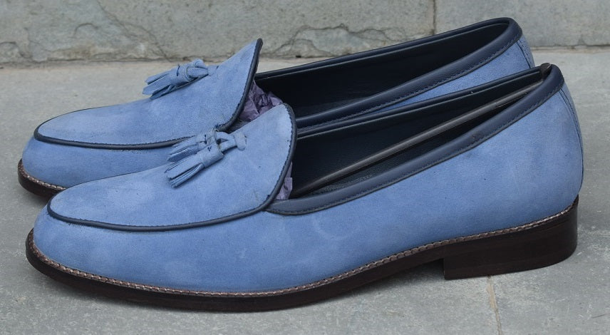 Adam Handmade Blue Suede Loafers shoes