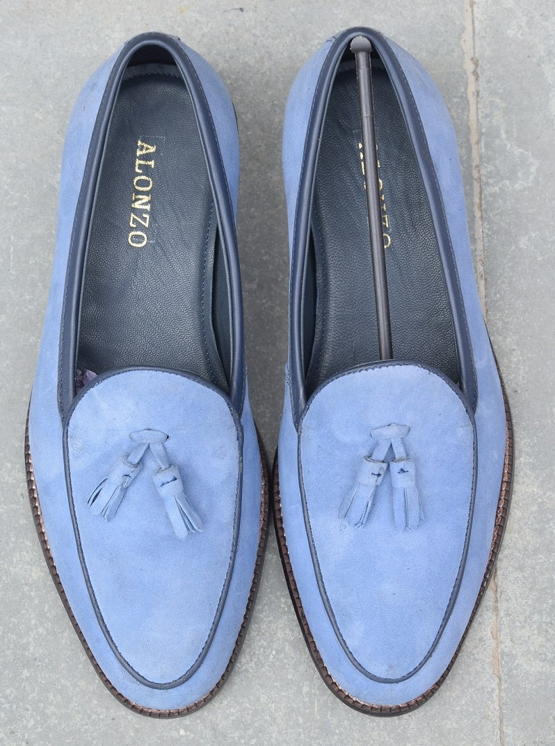 Adam Handmade Blue Suede Loafers shoes