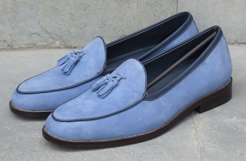 Adam Handmade Blue Suede Loafers shoes