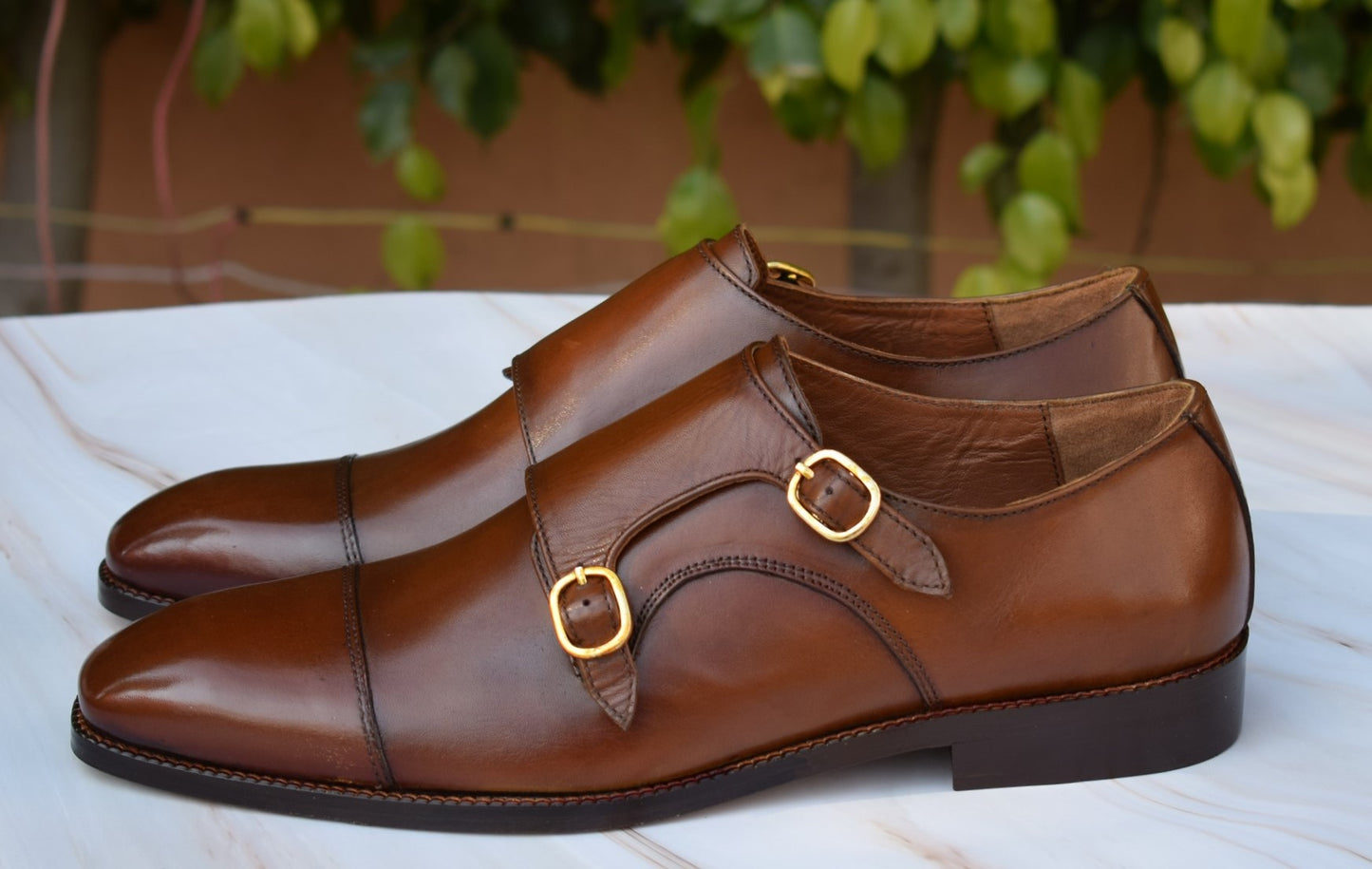 Style HandMade Double Monk Leather Sole Shoes