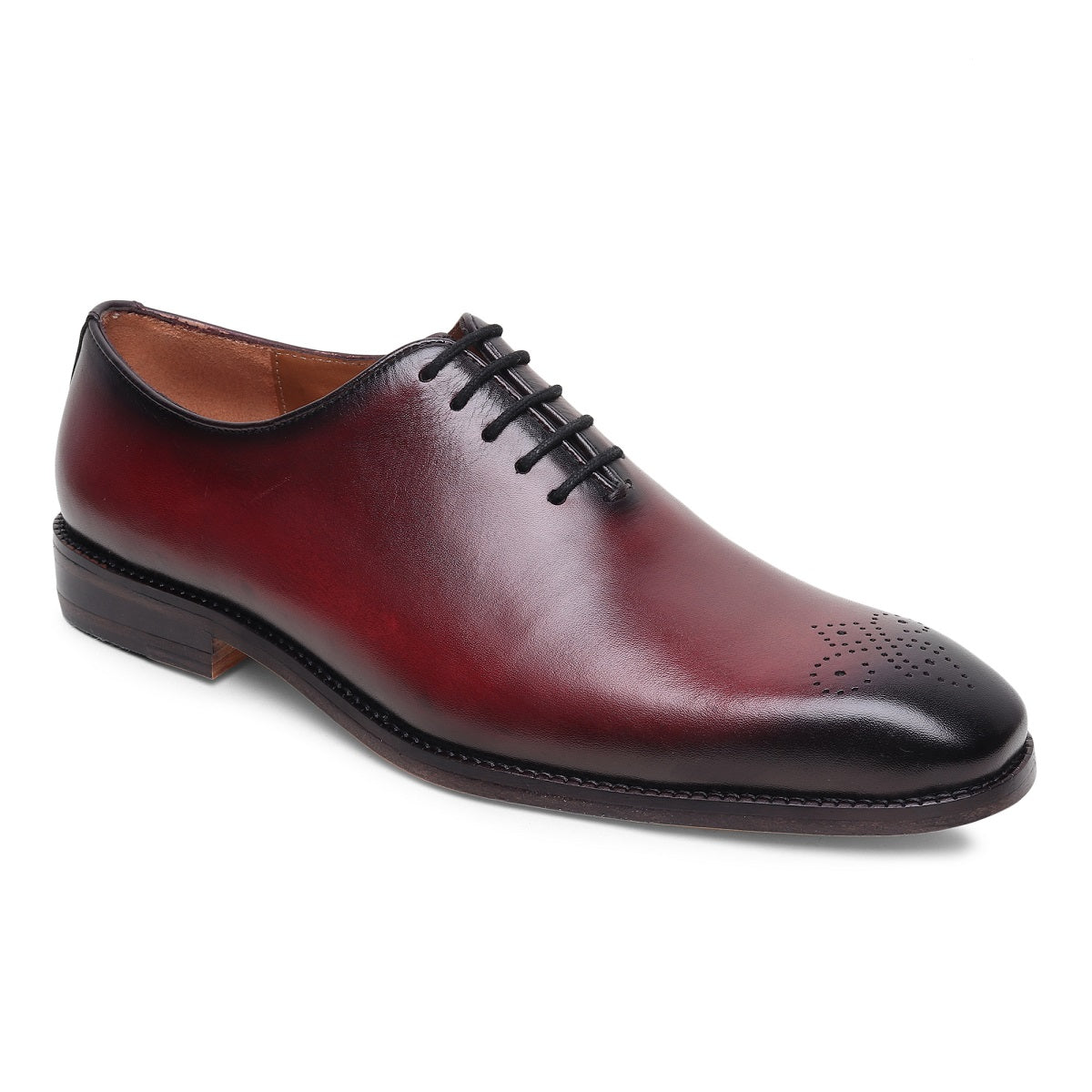 Hand Patina Wine Leather Sole Shoes